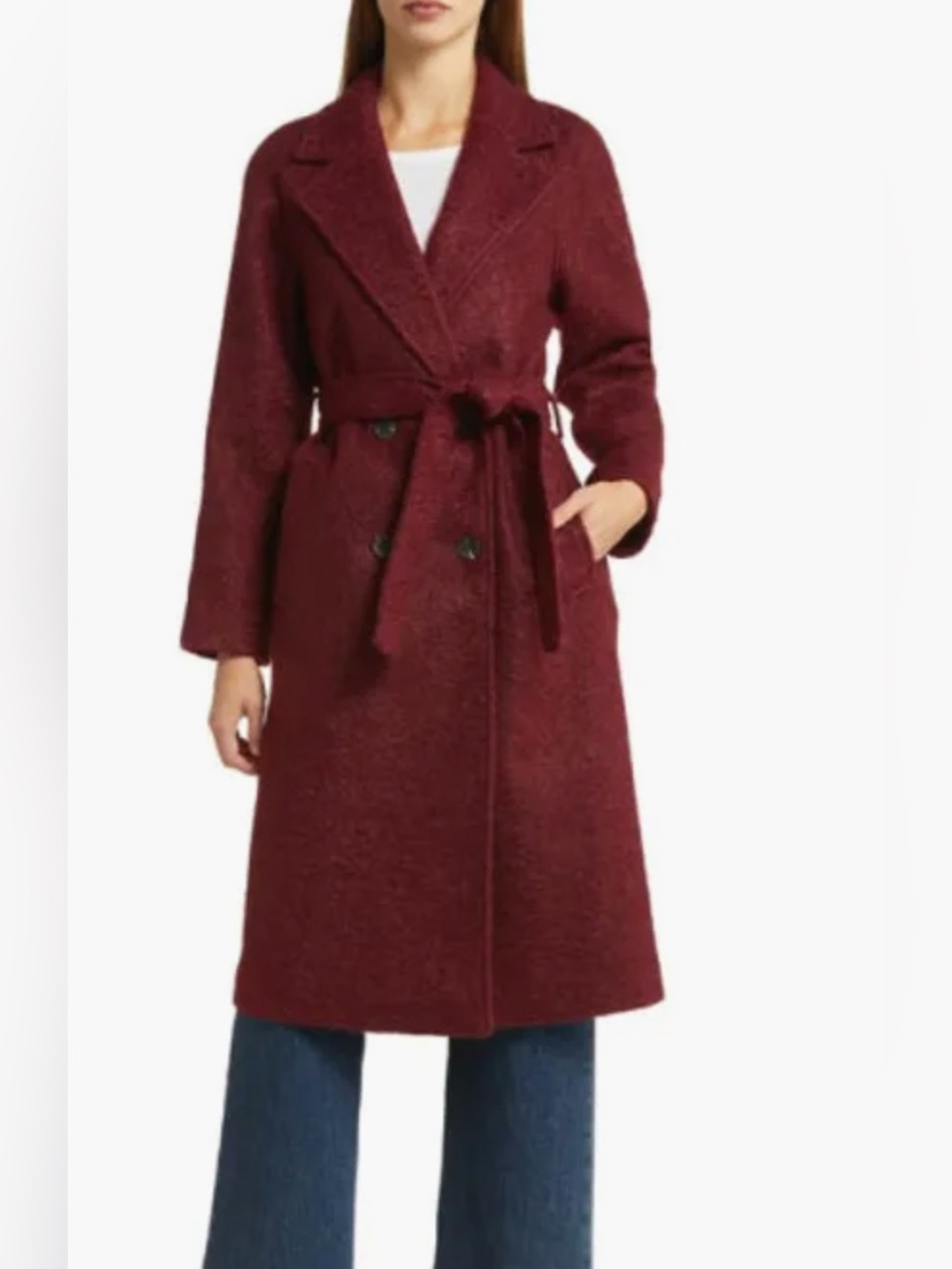NWT Avec Les Filles Double Breasted Textured Walking Coat in Bordeaux Sz Sm